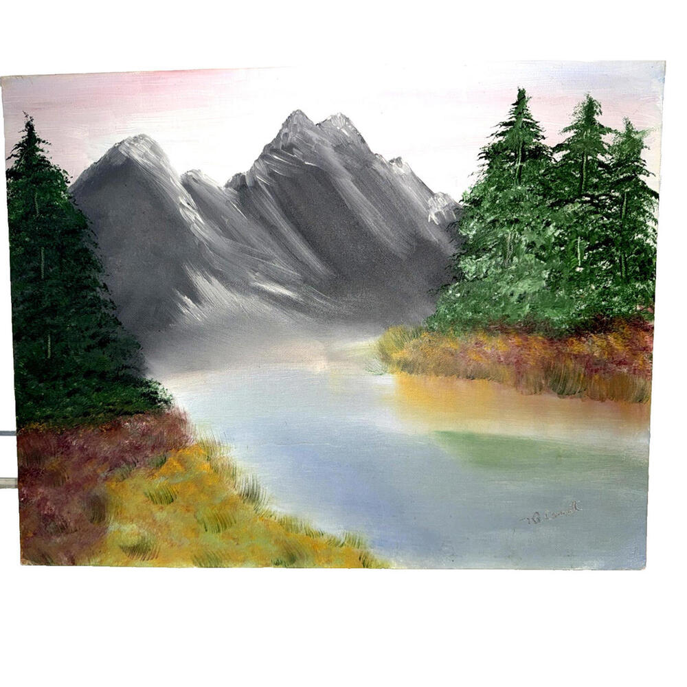 Original unframed Mountain Landscape Oil Painting on Canvas; signed - Picture 2 of 7